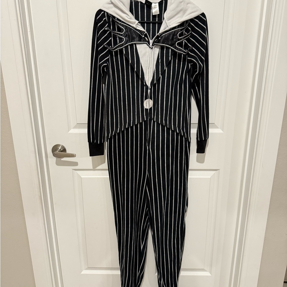 Black and White Striped Hooded Onesie